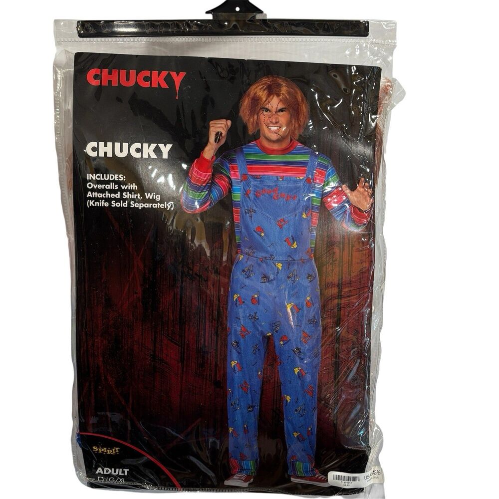 Spirit Halloween Chucky Adult Costume L Large XL Overalls Wig EUC